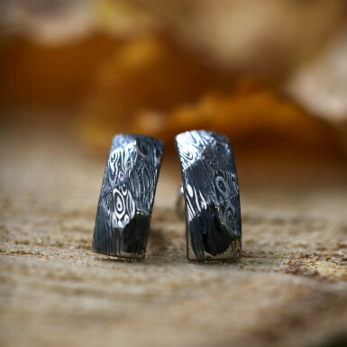 Moon Rock - water dark - Forged damasteel earrings, CR5732